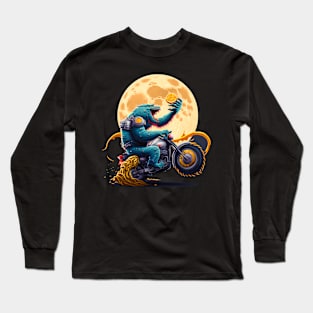 ramen monster in moon of Kanagawa  riding motorcycle eating orange Long Sleeve T-Shirt